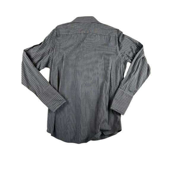J Ferrar Dress Shirt Mens 17 34-35 Gray Black Striped Cotton Long Sleeve - Picture 4 of 8